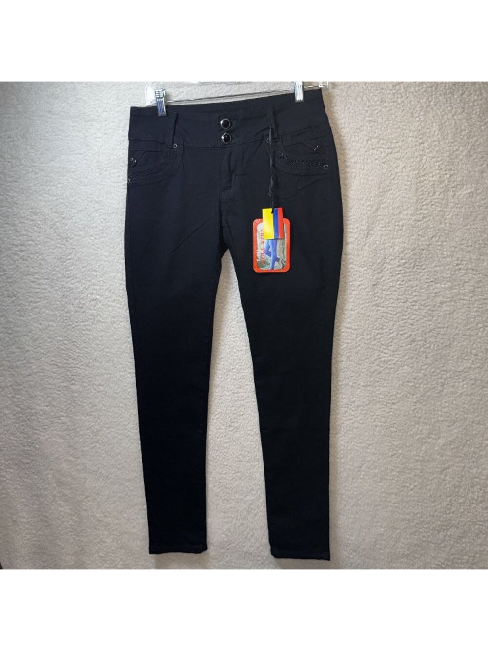 Tush Push Black Skinny Jeans Size 7 Stretch Fit Accents on Pocket Detailing NWT